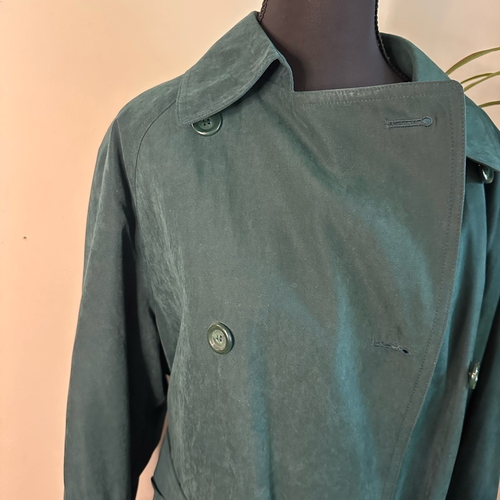 London fog, green suede, maxi, trenchcoat double breasted with belt 10 - Picture 3 of 9